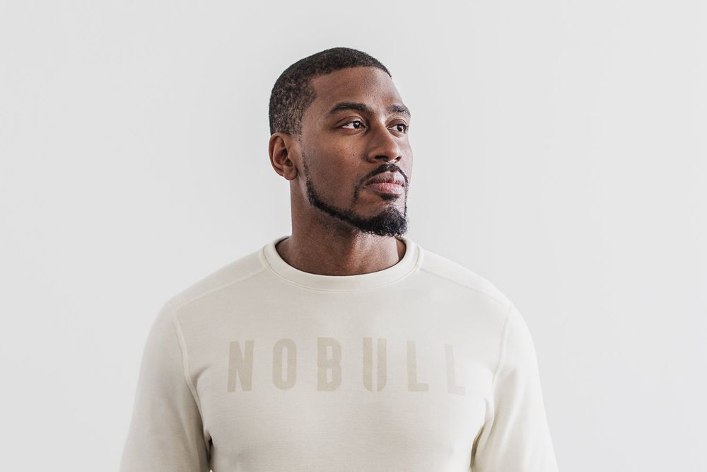 NOBULL Men's Crew Sweatshirts - Ivory - Ireland (6472MHCOY)